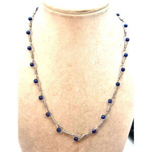 Handcrafted Silver Wire Necklace With Blue Glass Beads